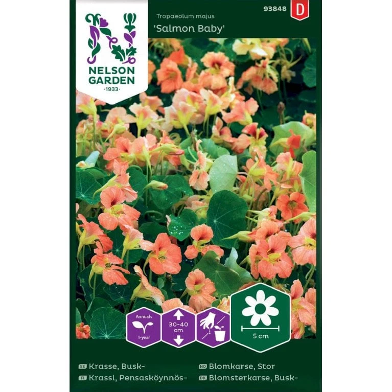 Buskblomsterkarse 'Salmon Baby' Tropaeolum Majus 'Salmon Baby' 3 Buskblomsterkarse 'Salmon Baby' Tropaeolum Majus 'Salmon Baby'