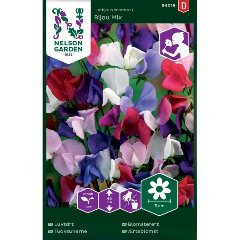 Lav Ærteblomst 'Bijou' Mix Lathyrus Odoratus L. 'Bijou' Mix 3 Lav Ærteblomst 'Bijou' Mix Lathyrus Odoratus L. 'Bijou' Mix
